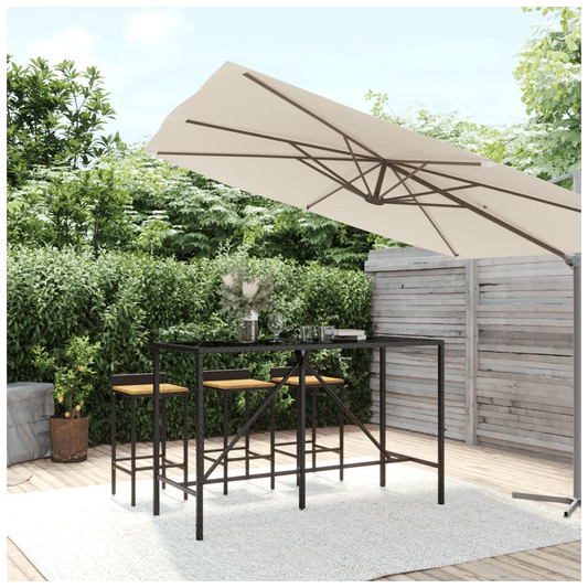 Bar Table with Glass Top Black 180x70x110 cm Poly Rattan