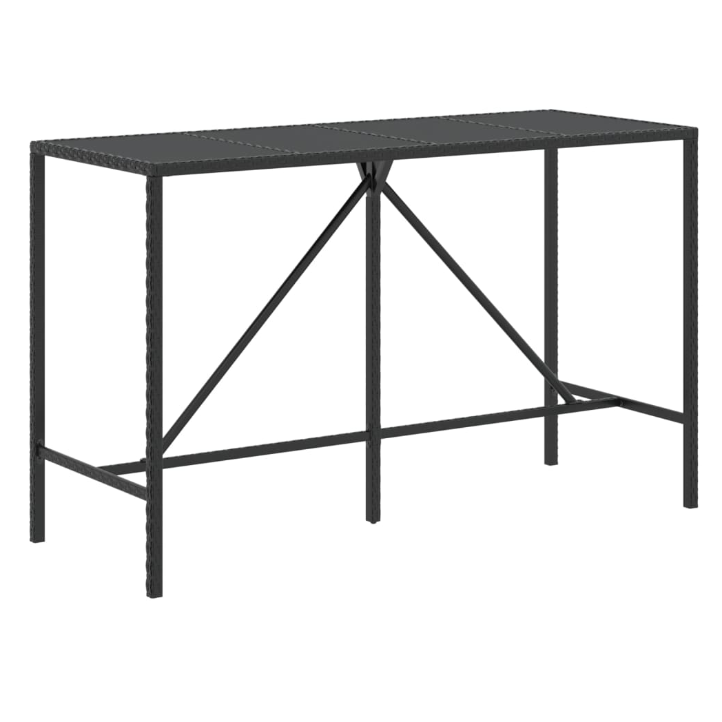 Bar Table with Glass Top Black 180x70x110 cm Poly Rattan