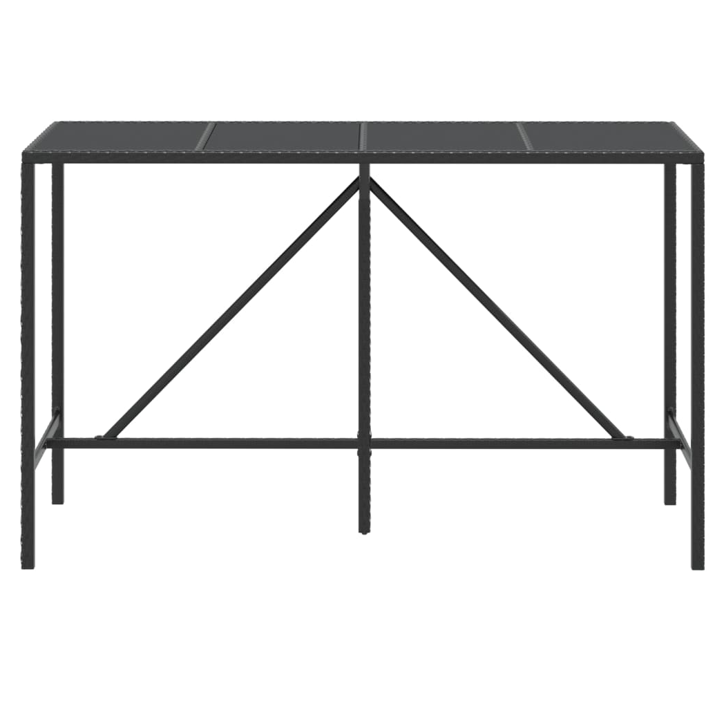 Bar Table with Glass Top Black 180x70x110 cm Poly Rattan
