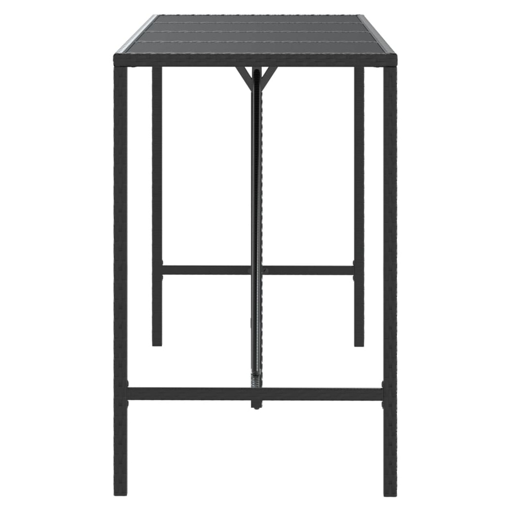 Bar Table with Glass Top Black 180x70x110 cm Poly Rattan