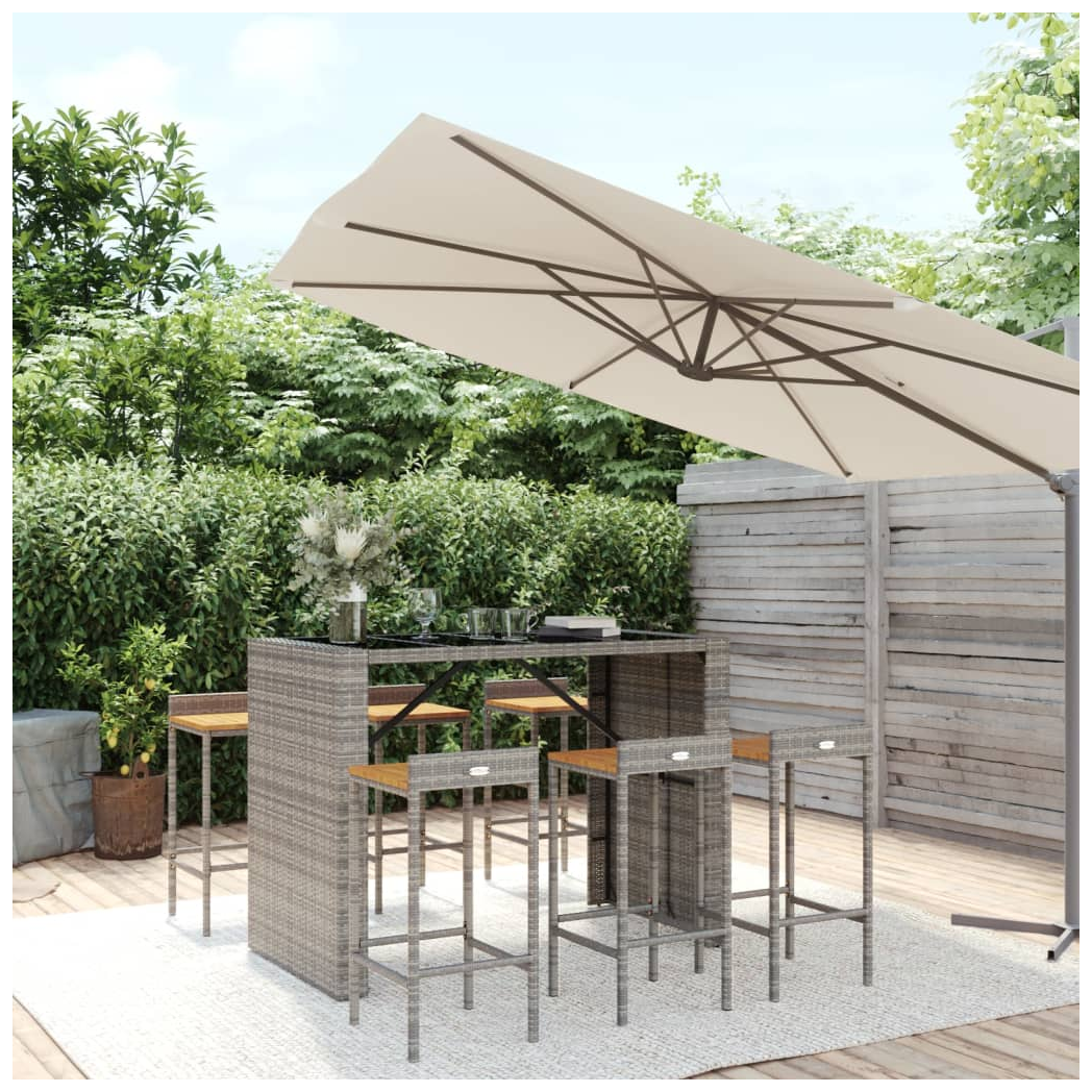 7 Piece Garden Bar Set Grey Poly Rattan& Solid Wood Acacia