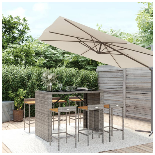 7 Piece Garden Bar Set Grey Poly Rattan& Solid Wood Acacia