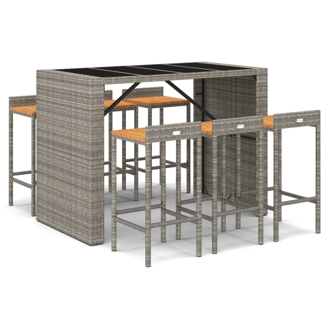 7 Piece Garden Bar Set Grey Poly Rattan& Solid Wood Acacia