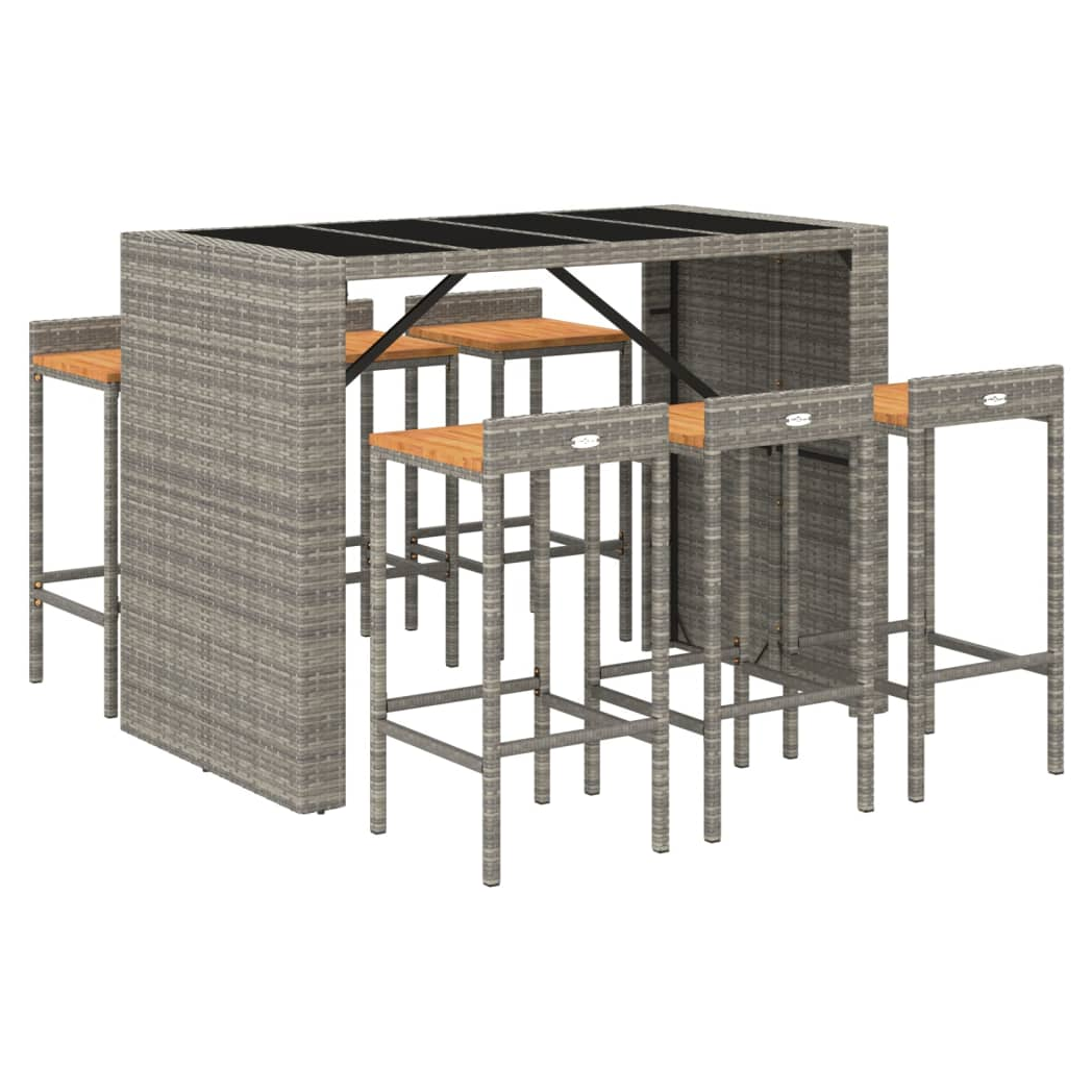 7 Piece Garden Bar Set Grey Poly Rattan& Solid Wood Acacia