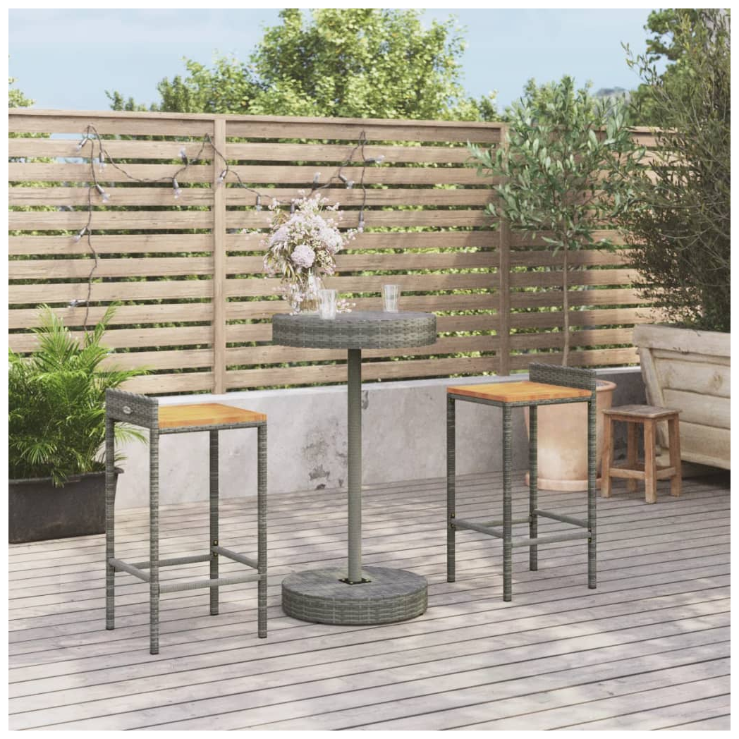 3 Piece Garden Bar Set Grey Poly Rattan&Solid Wood Acacia