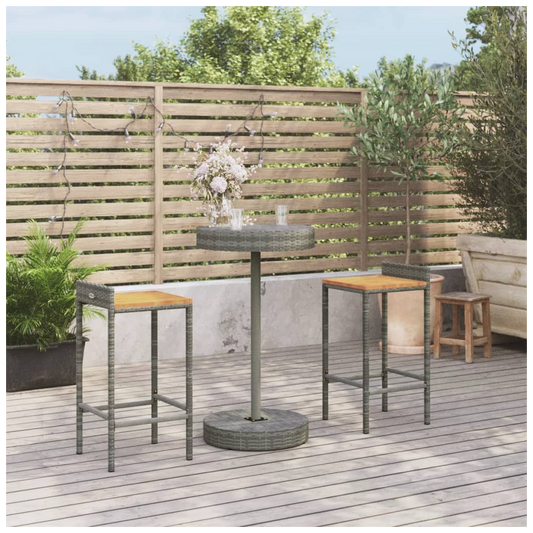 3 Piece Garden Bar Set Grey Poly Rattan&Solid Wood Acacia