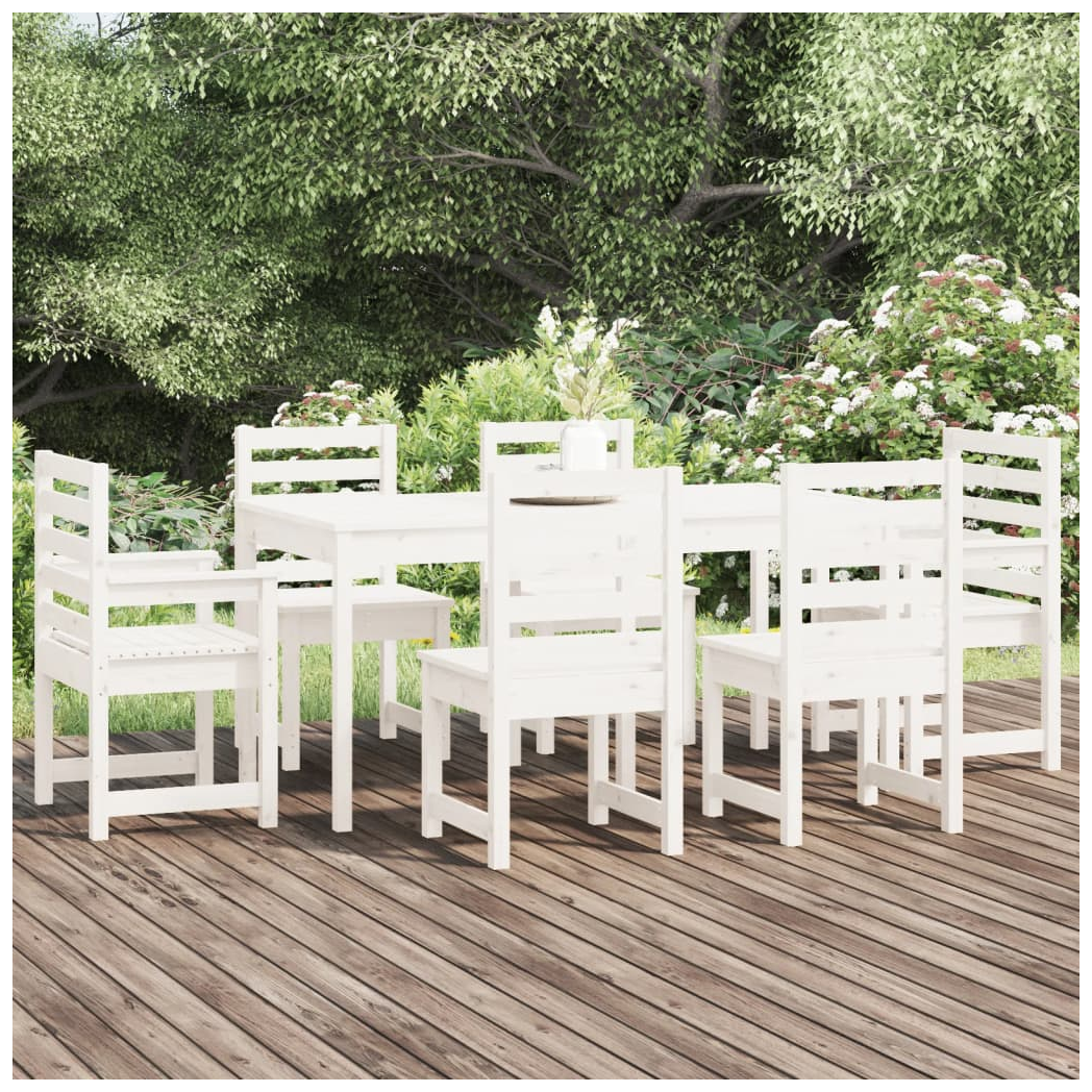 7 Piece Garden Dining Set White Solid Wood Pine