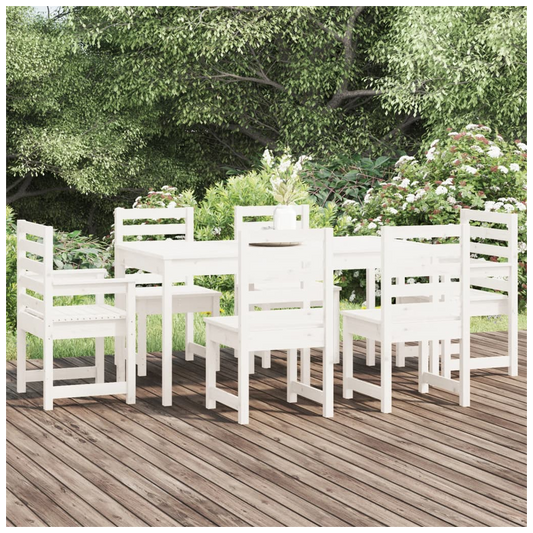 7 Piece Garden Dining Set White Solid Wood Pine