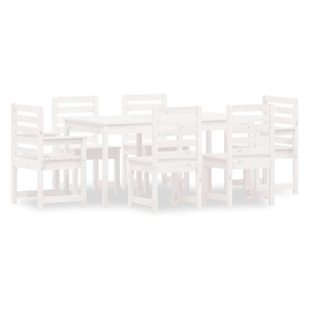 7 Piece Garden Dining Set White Solid Wood Pine