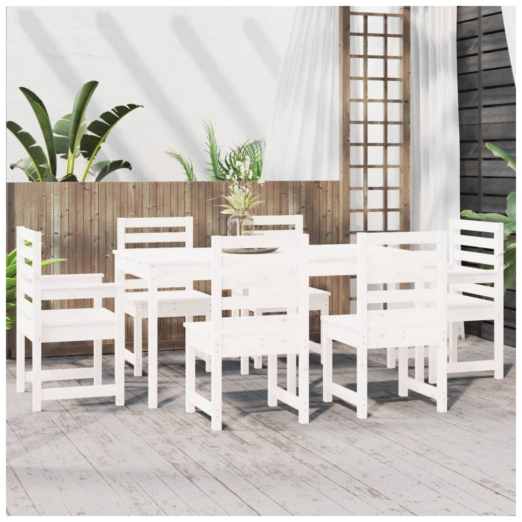 7 Piece Garden Dining Set White Solid Wood Pine