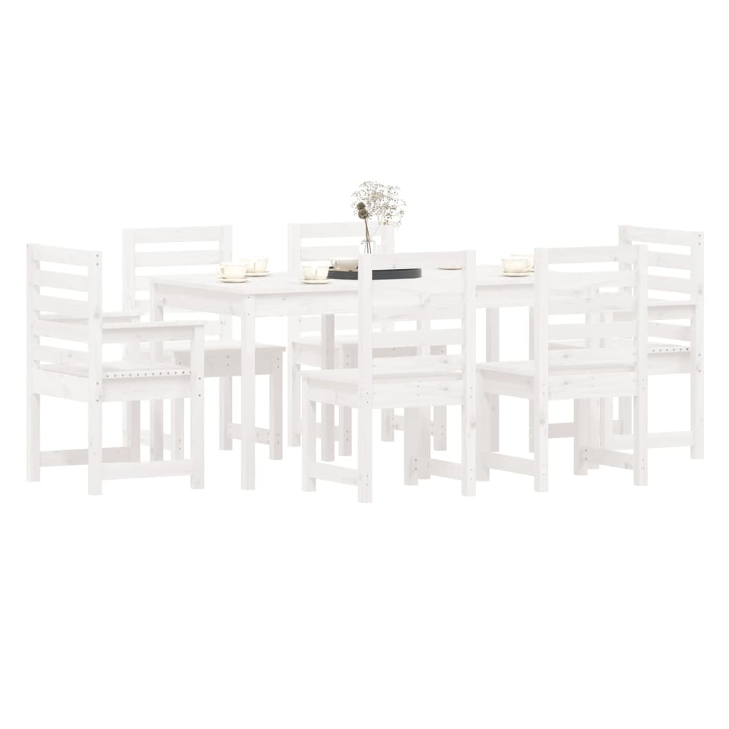 7 Piece Garden Dining Set White Solid Wood Pine