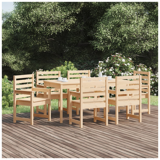 7 Piece Garden Dining Set Solid Wood Pine