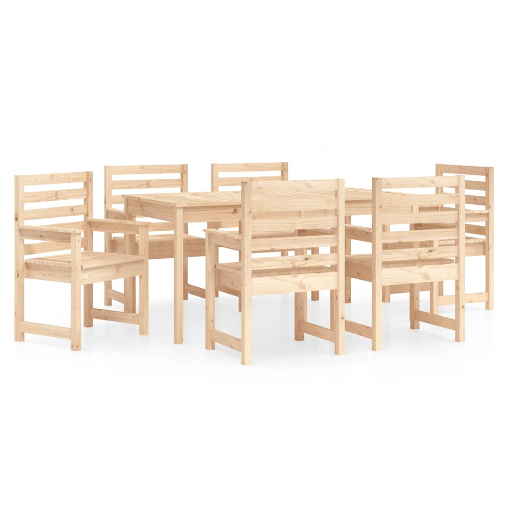 7 Piece Garden Dining Set Solid Wood Pine