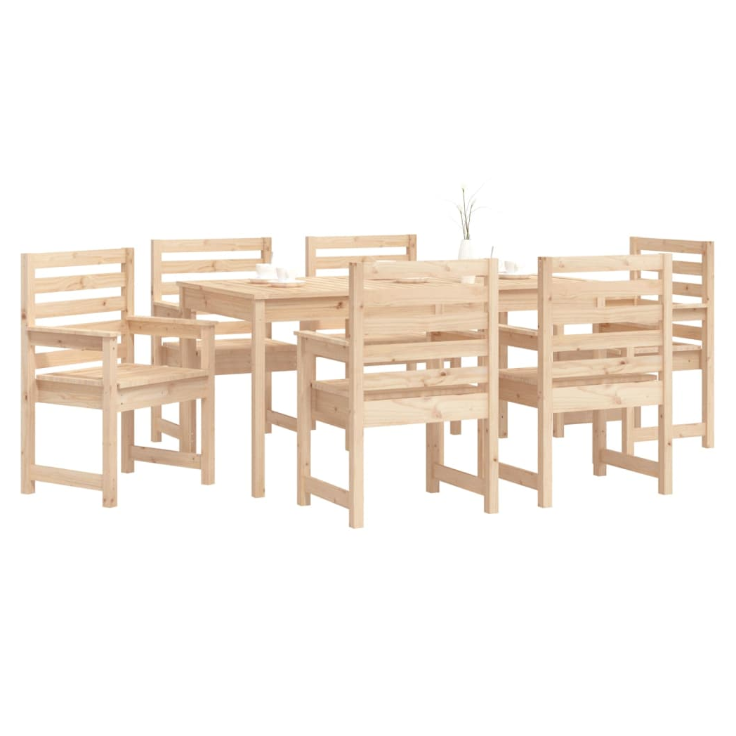 7 Piece Garden Dining Set Solid Wood Pine