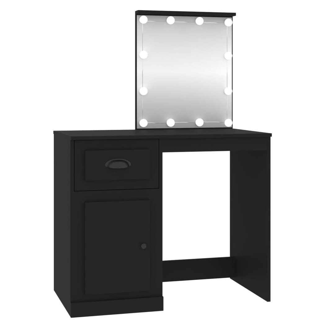 Dressing Table with LED Black 90x50x132.5 cm Engineered Wood