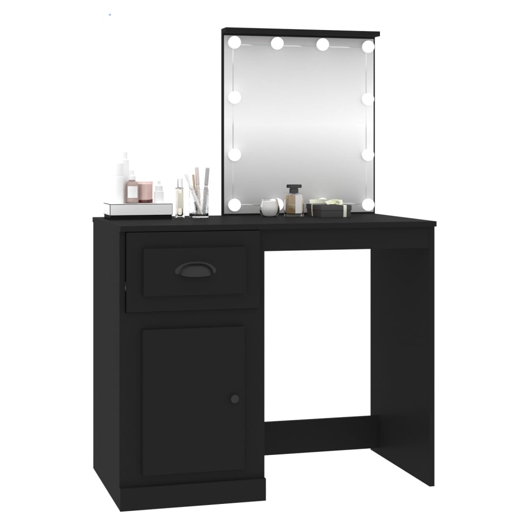 Dressing Table with LED Black 90x50x132.5 cm Engineered Wood