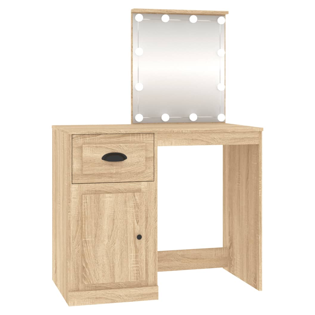 Dressing Table with LED Sonoma Oak 90x50x132.5 cm Engineered Wood