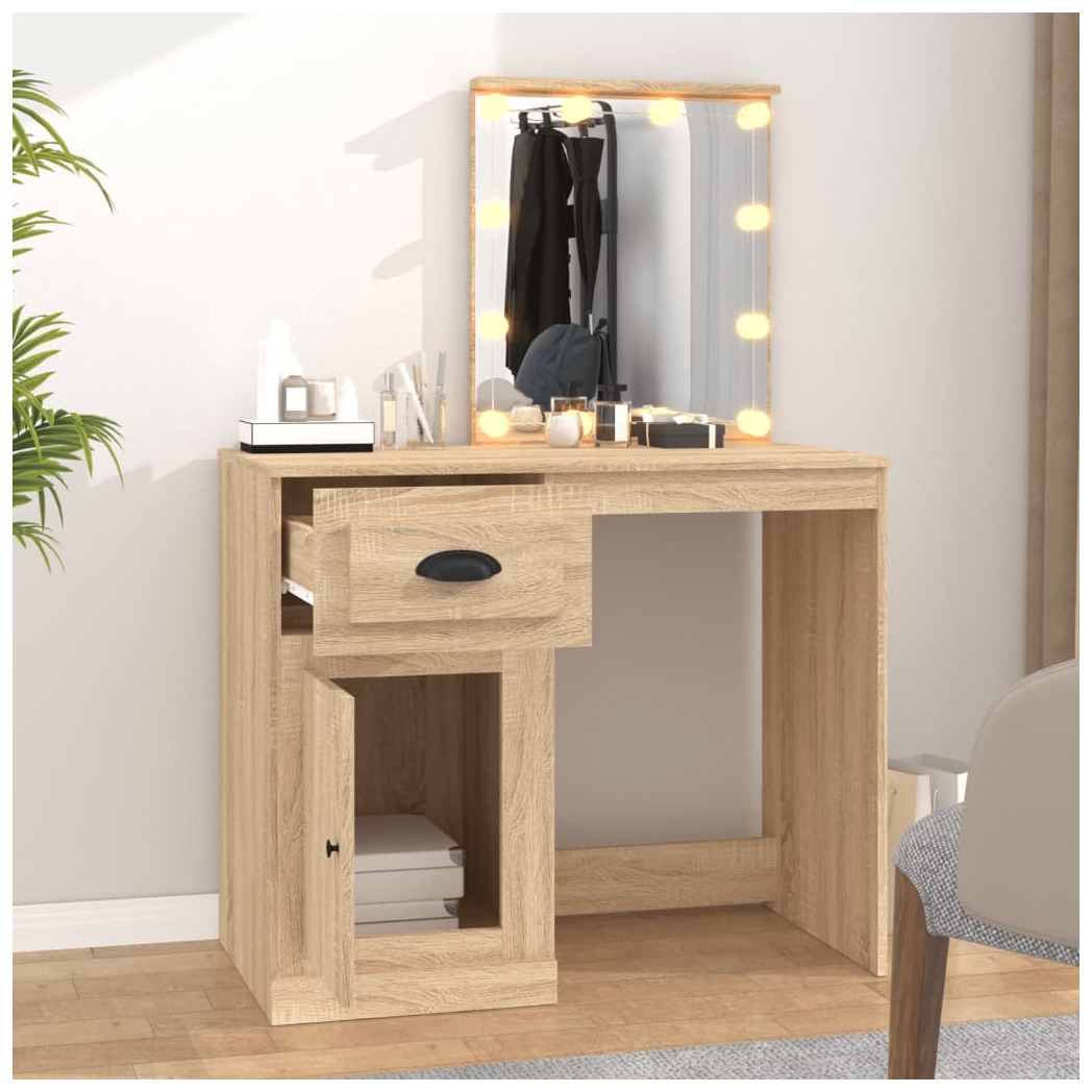 Dressing Table with LED Sonoma Oak 90x50x132.5 cm Engineered Wood