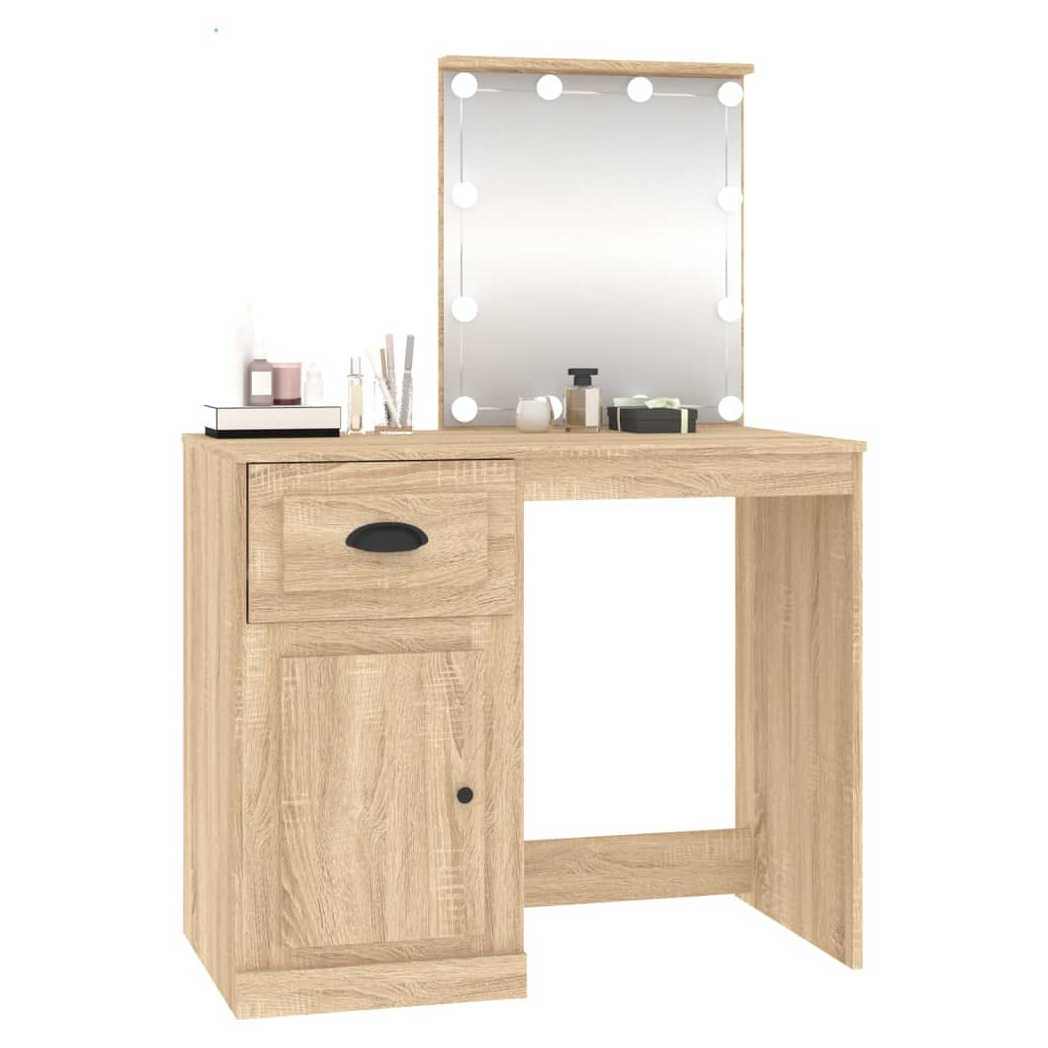Dressing Table with LED Sonoma Oak 90x50x132.5 cm Engineered Wood