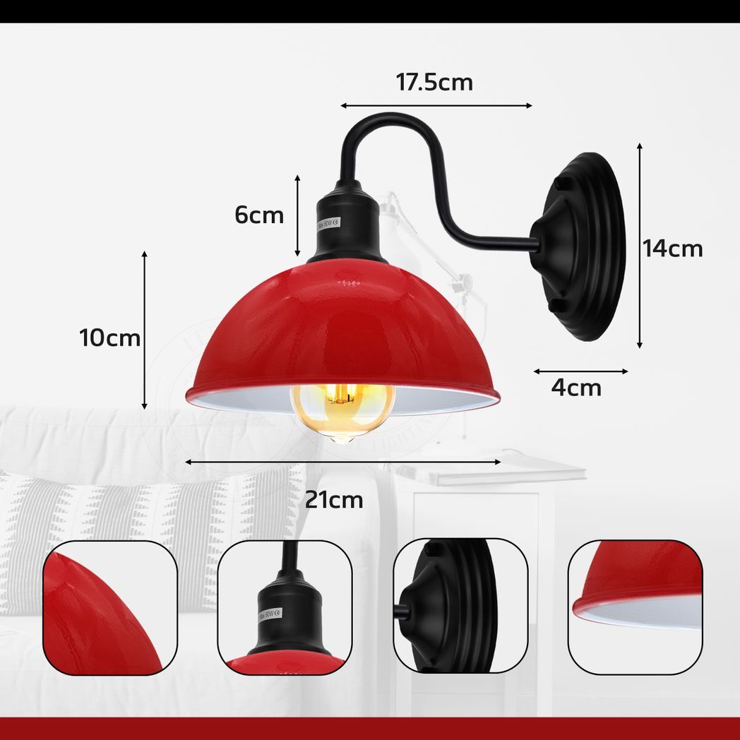 2 Pack Modern Industrial Red Swan Neck Metal Arm E27 Wall Light Set Fixture