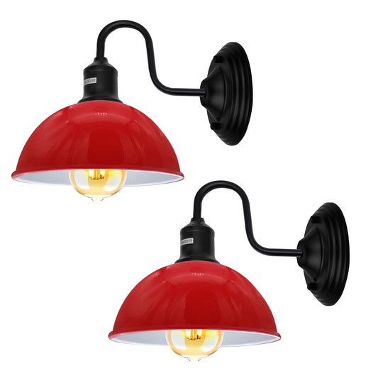 2 Pack Modern Industrial Red Swan Neck Metal Arm E27 Wall Light Set Fixture