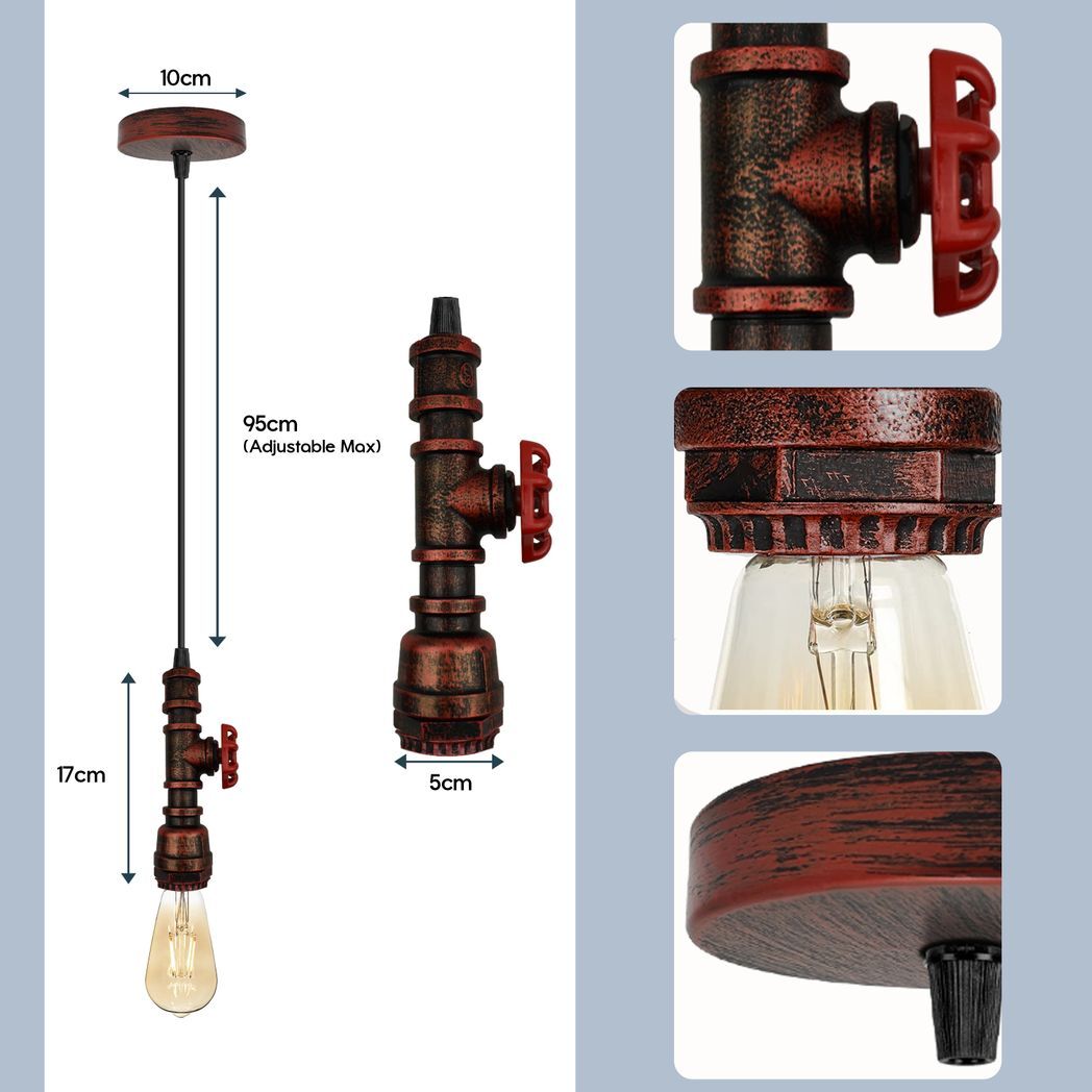 Vintage industrial Rustic Red metal pendant pipe light E27 adjustable cable