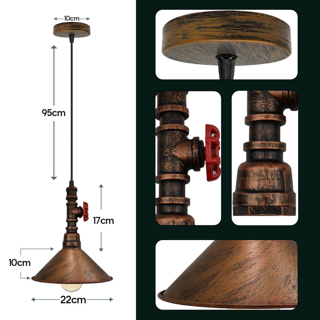 Vintage Brushed Copper ceiling pendent light metal shade E2adjustable cable