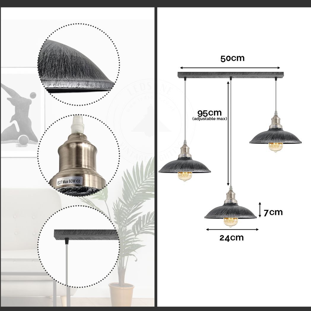 Industrial Vintage Kitchen Lights Chandelier Metal Shade Hanging E27 Pendant