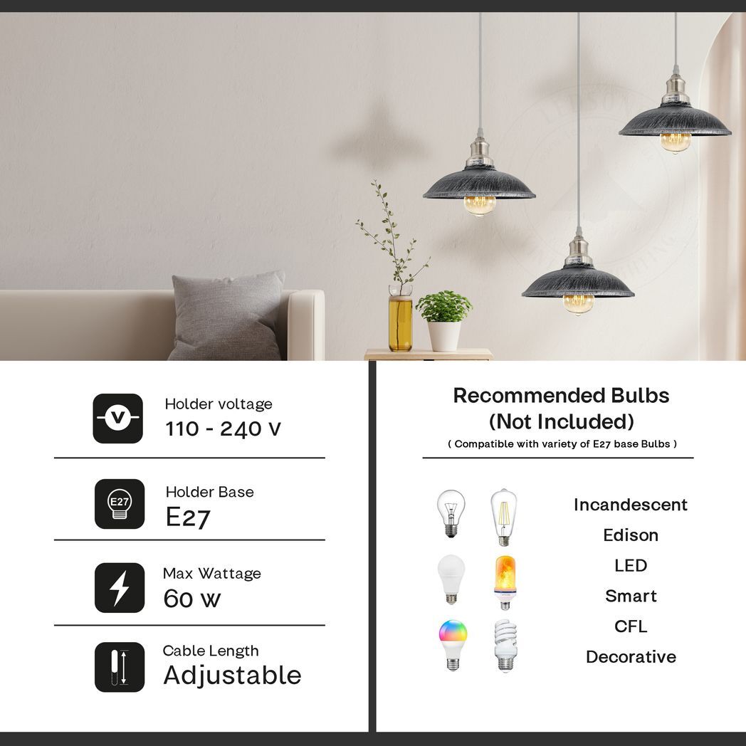 Industrial Vintage Kitchen Lights Chandelier Metal Shade Hanging E27 Pendant