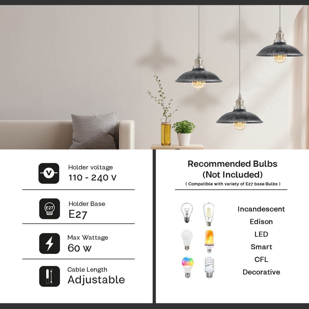 Industrial Vintage Kitchen Lights Chandelier Metal Shade Hanging E27 Pendant