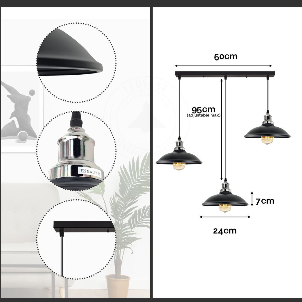 Industrial Vintage Kitchen Lights Chandelier Metal Shade Hanging E27 Pendant