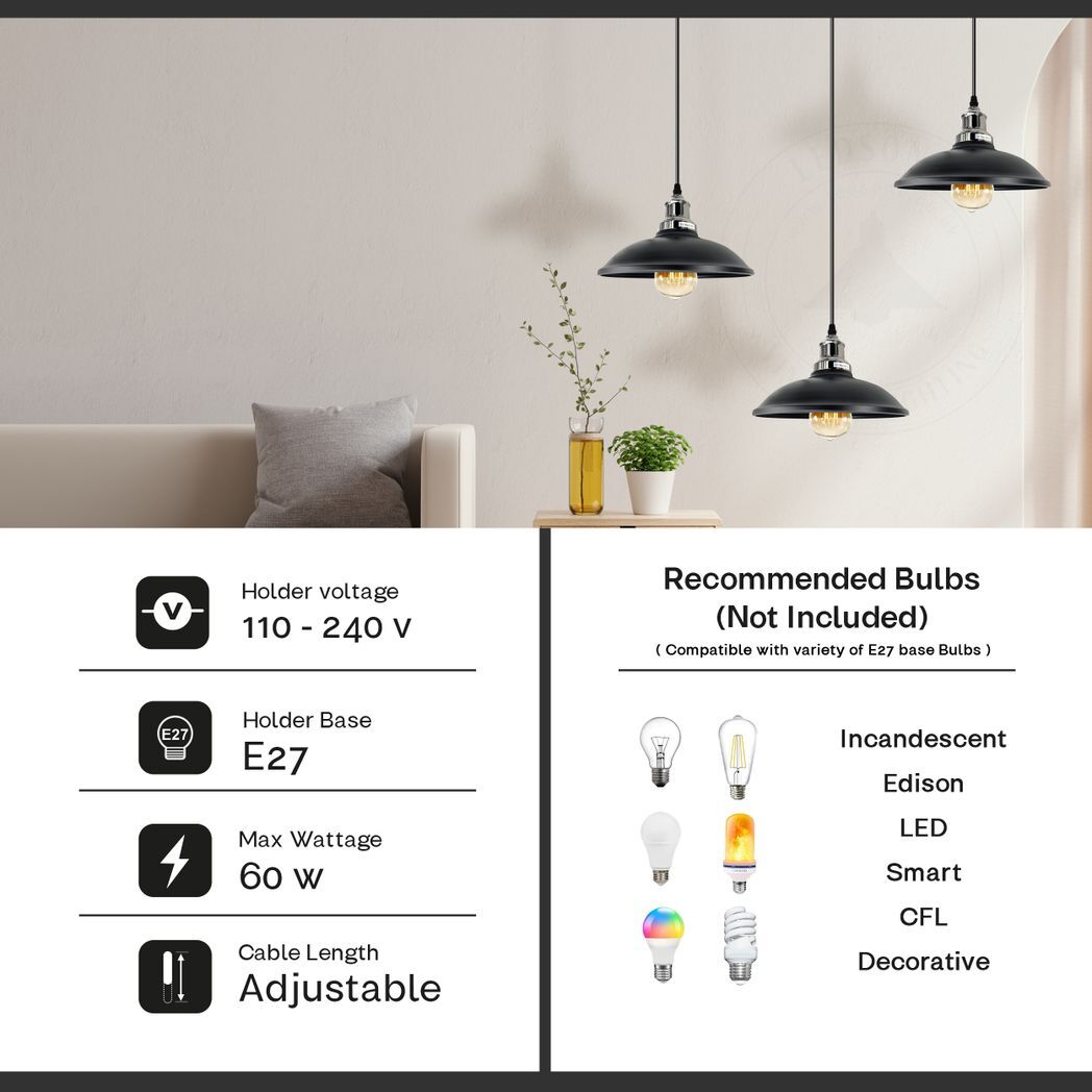 Industrial Vintage Kitchen Lights Chandelier Metal Shade Hanging E27 Pendant