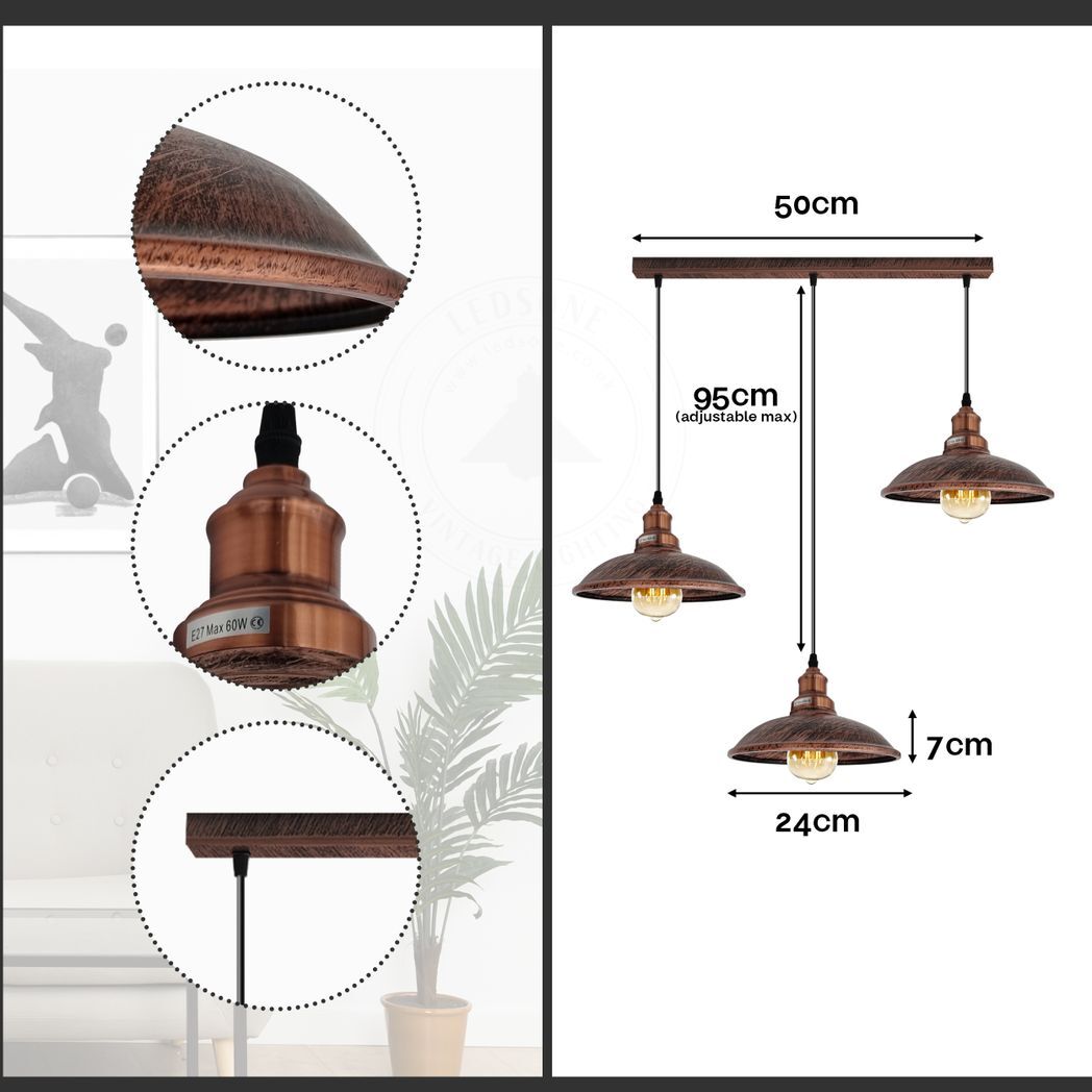Industrial Vintage Kitchen Lights Chandelier Metal Shade Hanging E27 Pendant