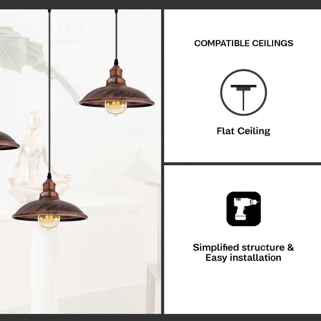 Industrial Vintage Kitchen Lights Chandelier Metal Shade Hanging E27 Pendant