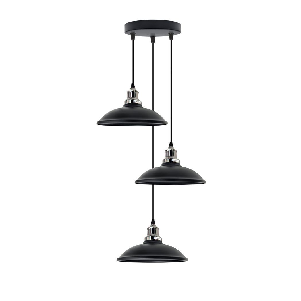 3 Head Vintage Industrial Black E27 Hanging Light Metal Pendant Lamp