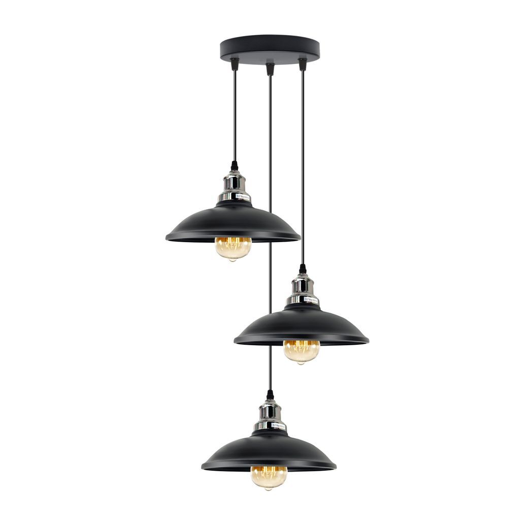 3 Head Vintage Industrial Black E27 Hanging Light Metal Pendant Lamp