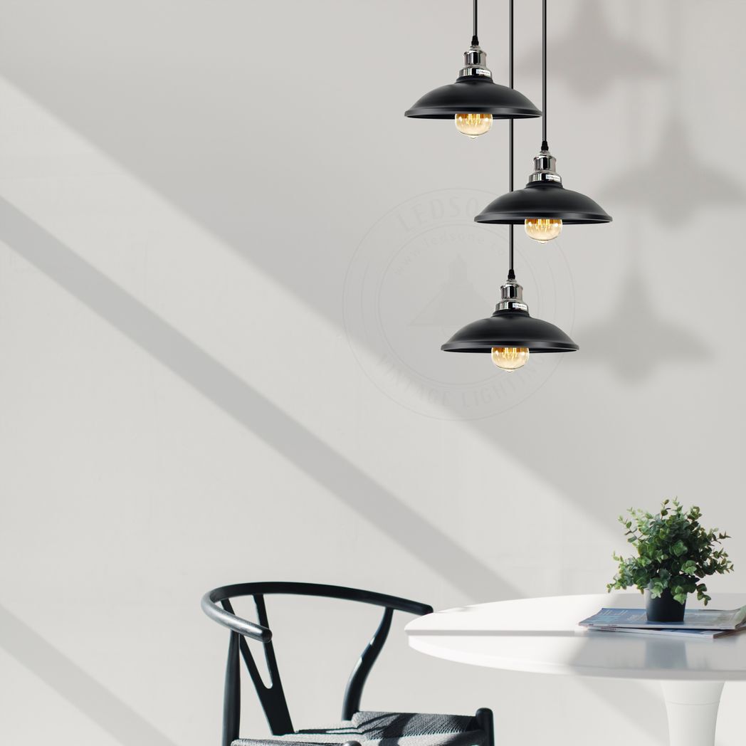 4 Head Vintage Industrial Black E27 Hanging Light Metal Pendant Lamp