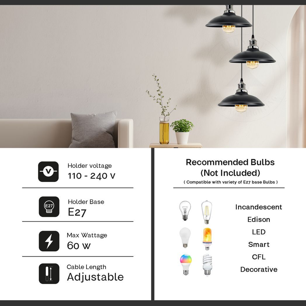 4 Head Vintage Industrial Black E27 Hanging Light Metal Pendant Lamp