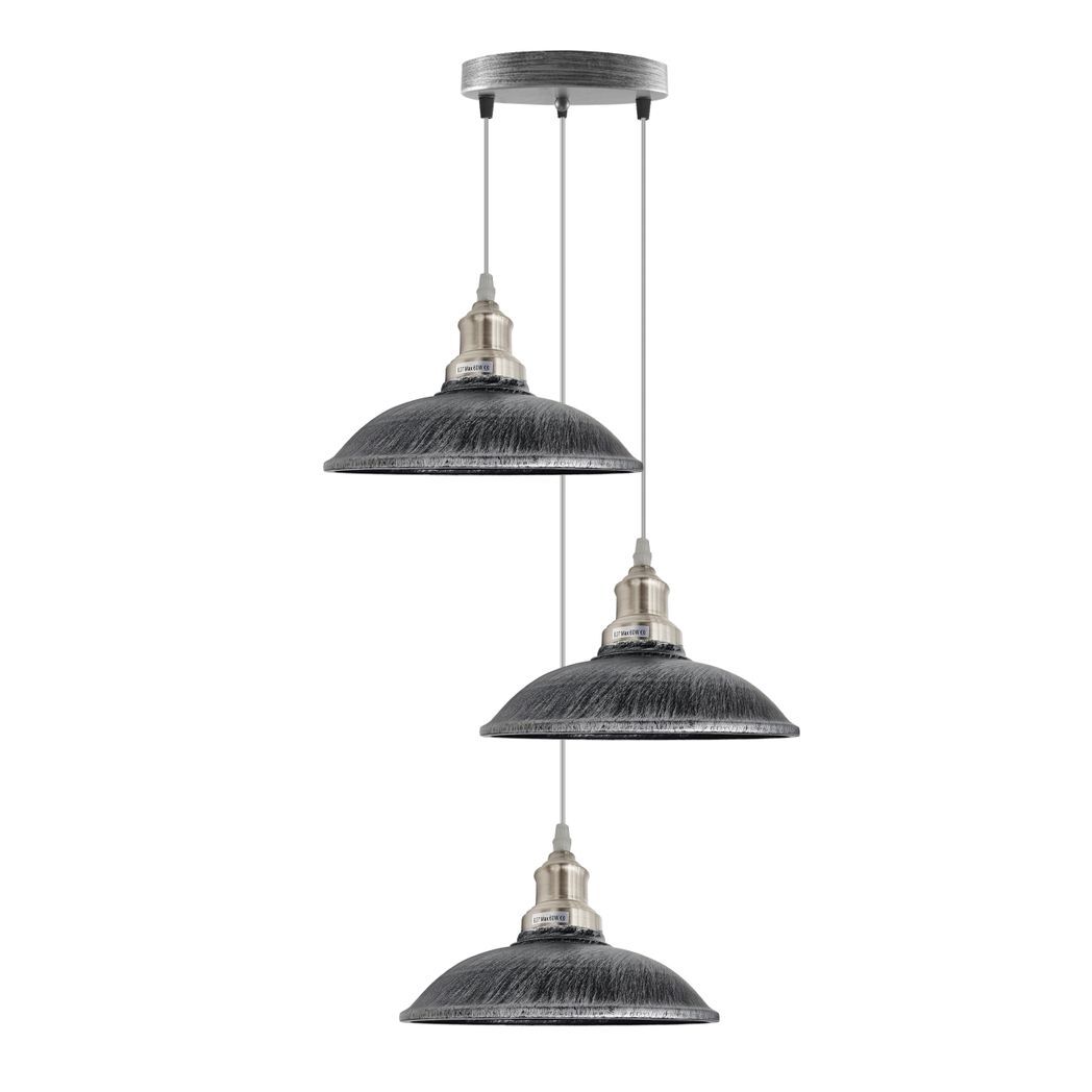 3 Head Vintage Industrial Brushed silver E27 Hanging Light Metal Pendant Lamp