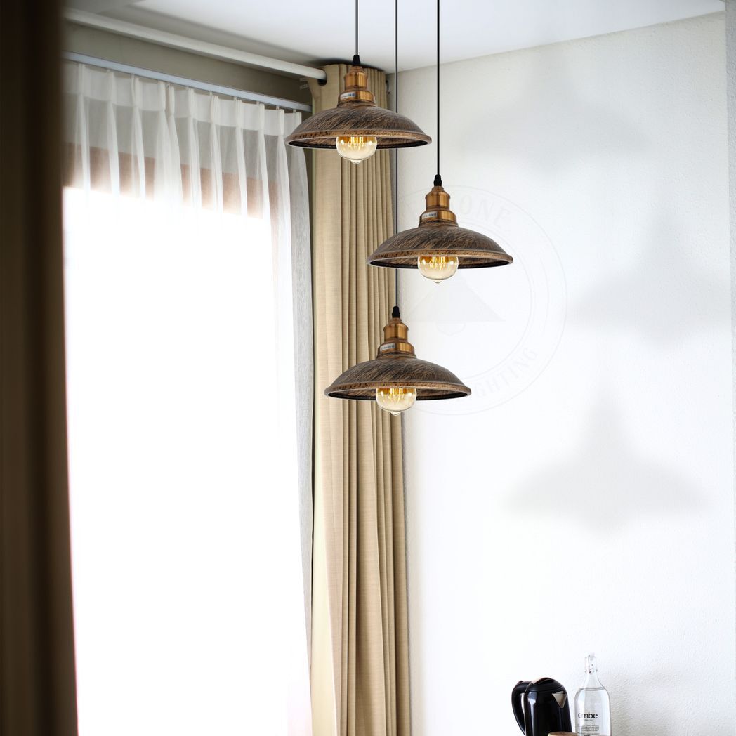 3 Head Vintage Industrial Brushed copper E27 Hanging Light Metal Pendant Lamp
