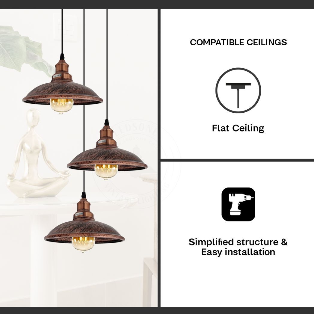 4 Head Vintage Industrial  Rustic red E27 Hanging Light Metal Pendant Lamp