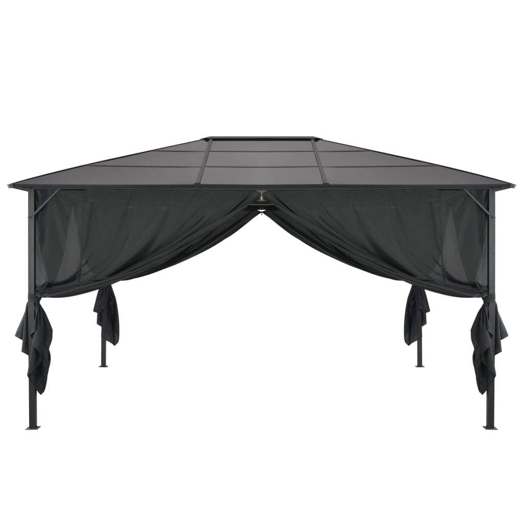 Gazebo with Curtain Aluminium 4x3x2.6 m Black