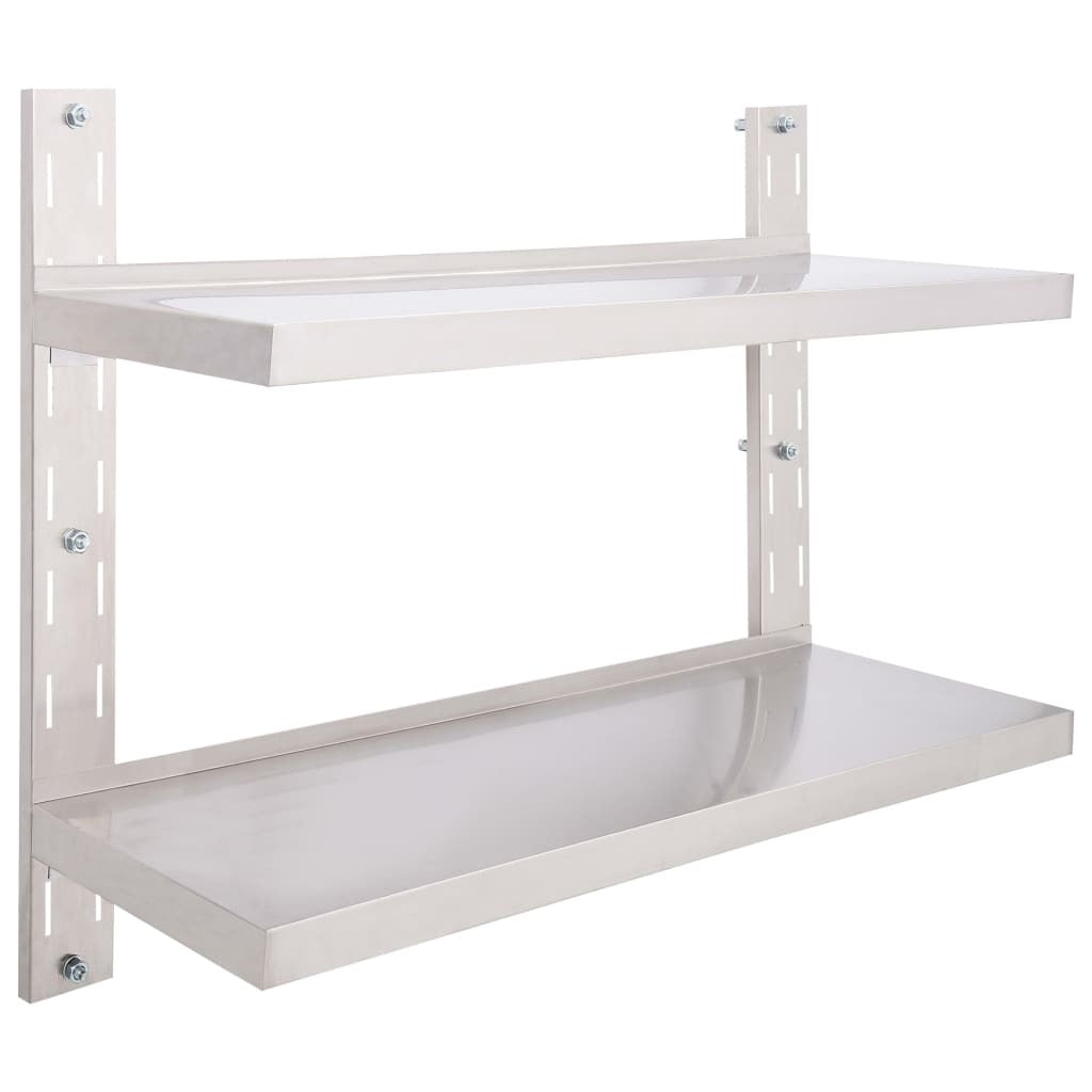 2-Tier Floating Wall Shelf Stainless Steel 100x30 cm