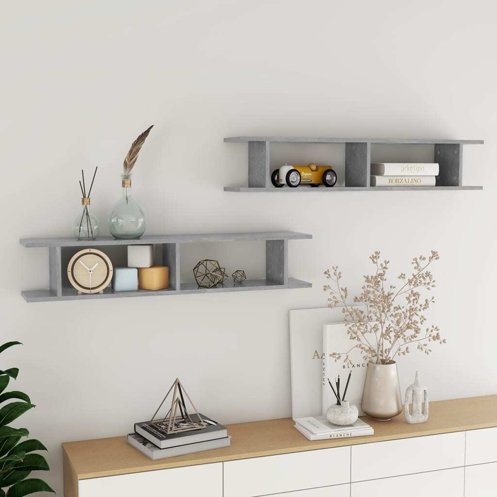 Wall Shelf 2 pcs Concrete Grey 105x18x20 cm Engineered Wood