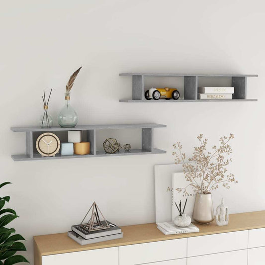 Wall Shelf 2 pcs Concrete Grey 105x18x20 cm Engineered Wood