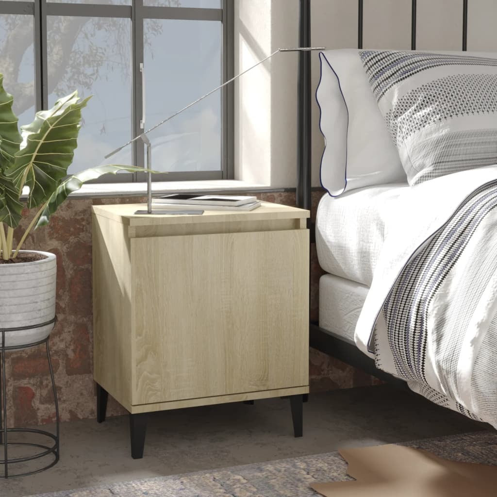 Bed Cabinet with Metal Legs Sonoma Oak 40x30x50 cm