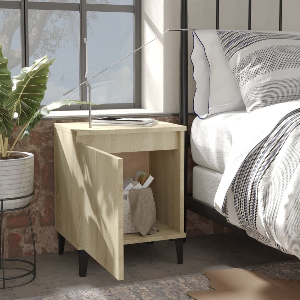 Bed Cabinet with Metal Legs Sonoma Oak 40x30x50 cm