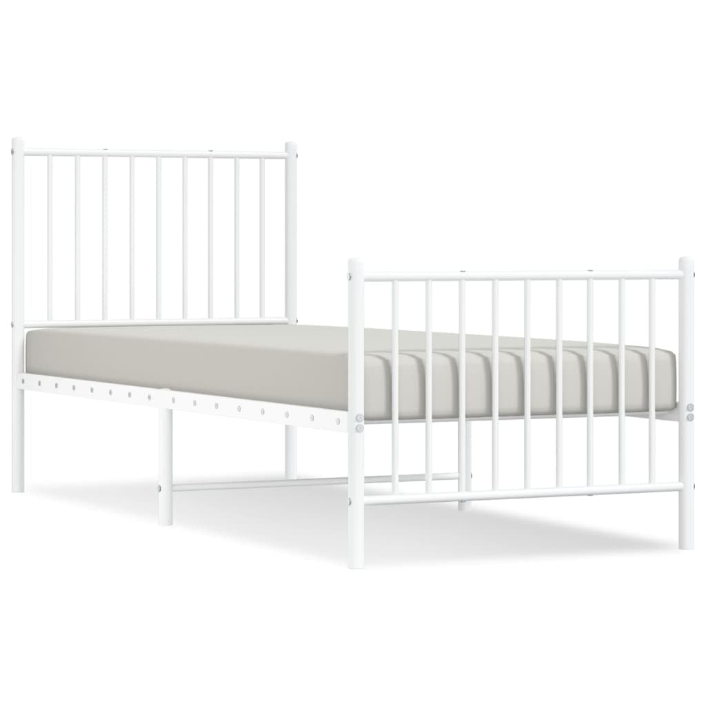 Metal Bed Frame with Headboard and Footboard White 75x190 cm Small Single