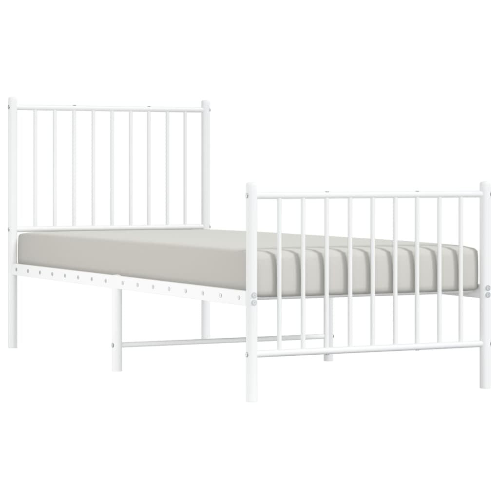 Metal Bed Frame with Headboard and Footboard White 75x190 cm Small Single