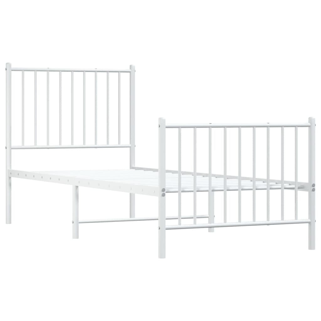 Metal Bed Frame with Headboard and Footboard White 75x190 cm Small Single